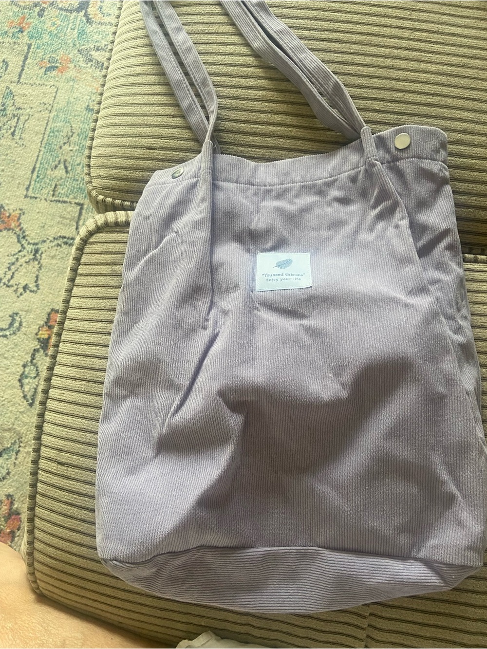Lavender Corduroy Tote Bag with Patch